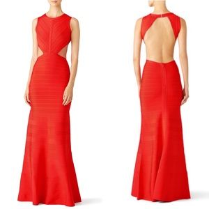 Herve Leger Cassandra Gown in Vermillion Orange XS